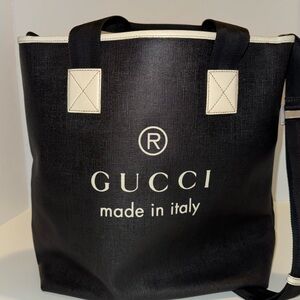Elegant Black Gucci Canvas Coated Tote with cream accents